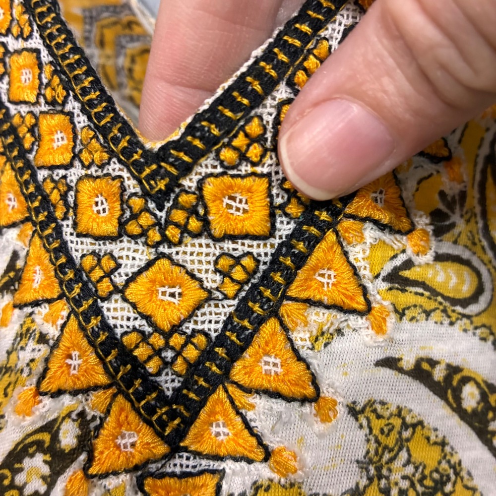 Soft Surroundings Yellow Paisley Embroidered Tassel Maxi Dress XS Boho 26K00 - Picture 10 of 11